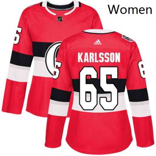 Womens Adidas Ottawa Senators 65 Erik Karlsson Authentic Red 2017 100 Classic NHL Jersey